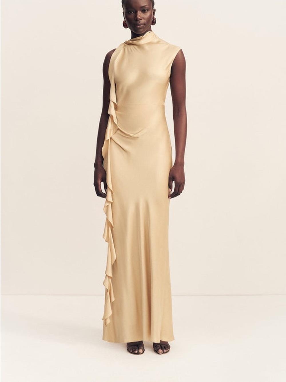 NWT Shona Joy Ágnes Draped Ruffle Maxi Dress in Oat Cream Size 4